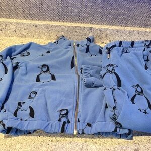 Mini Rodini Blue Penguin Fleece Matching Set